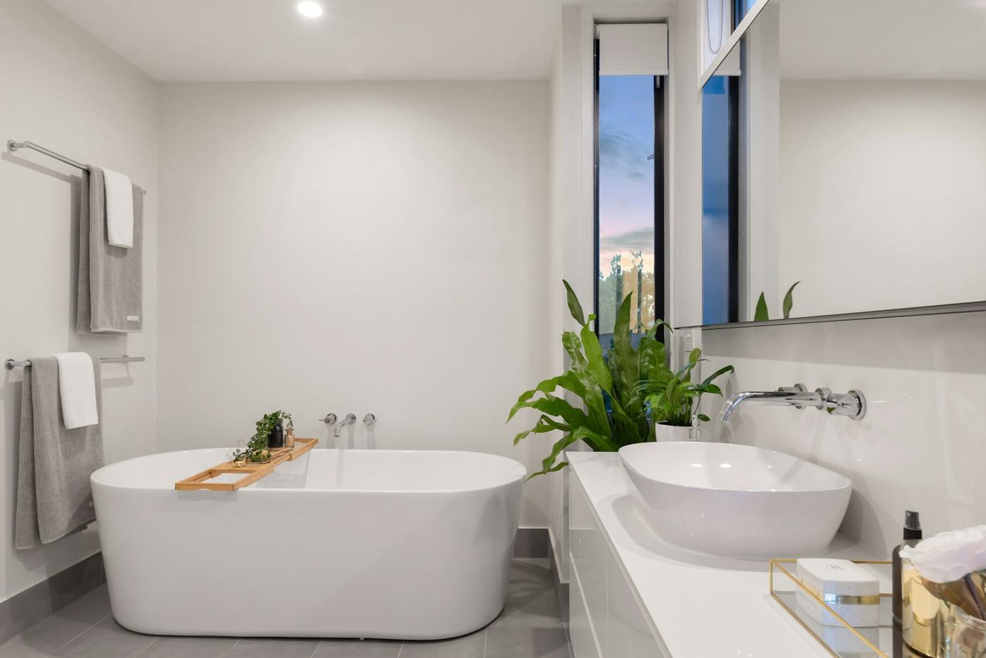 Bright bathroom with tub